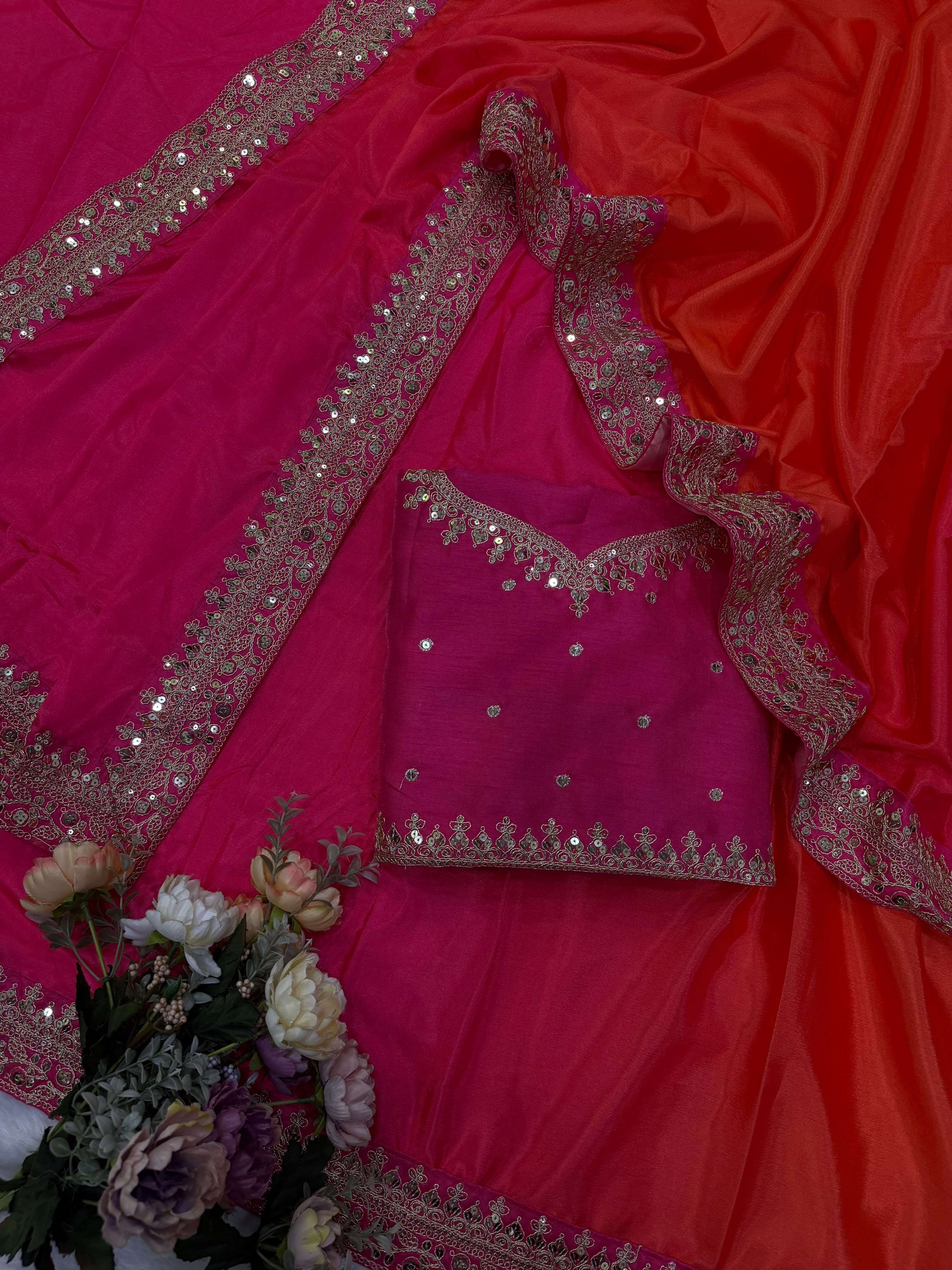 Soft Chinnon Fabric saree in beautiful shaded color saree reseller in surat 5642